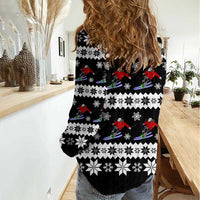 Skiing Snowflake Christmas Women Casual Shirt Xmas Holiday Patterns - Wonder Print Shop