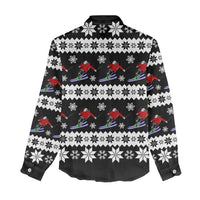 Skiing Snowflake Christmas Women Casual Shirt Xmas Holiday Patterns - Wonder Print Shop