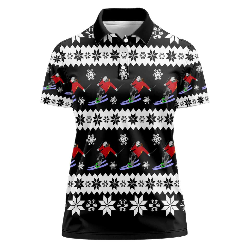 Skiing Snowflake Christmas Women Polo Shirt Xmas Holiday Patterns - Wonder Print Shop