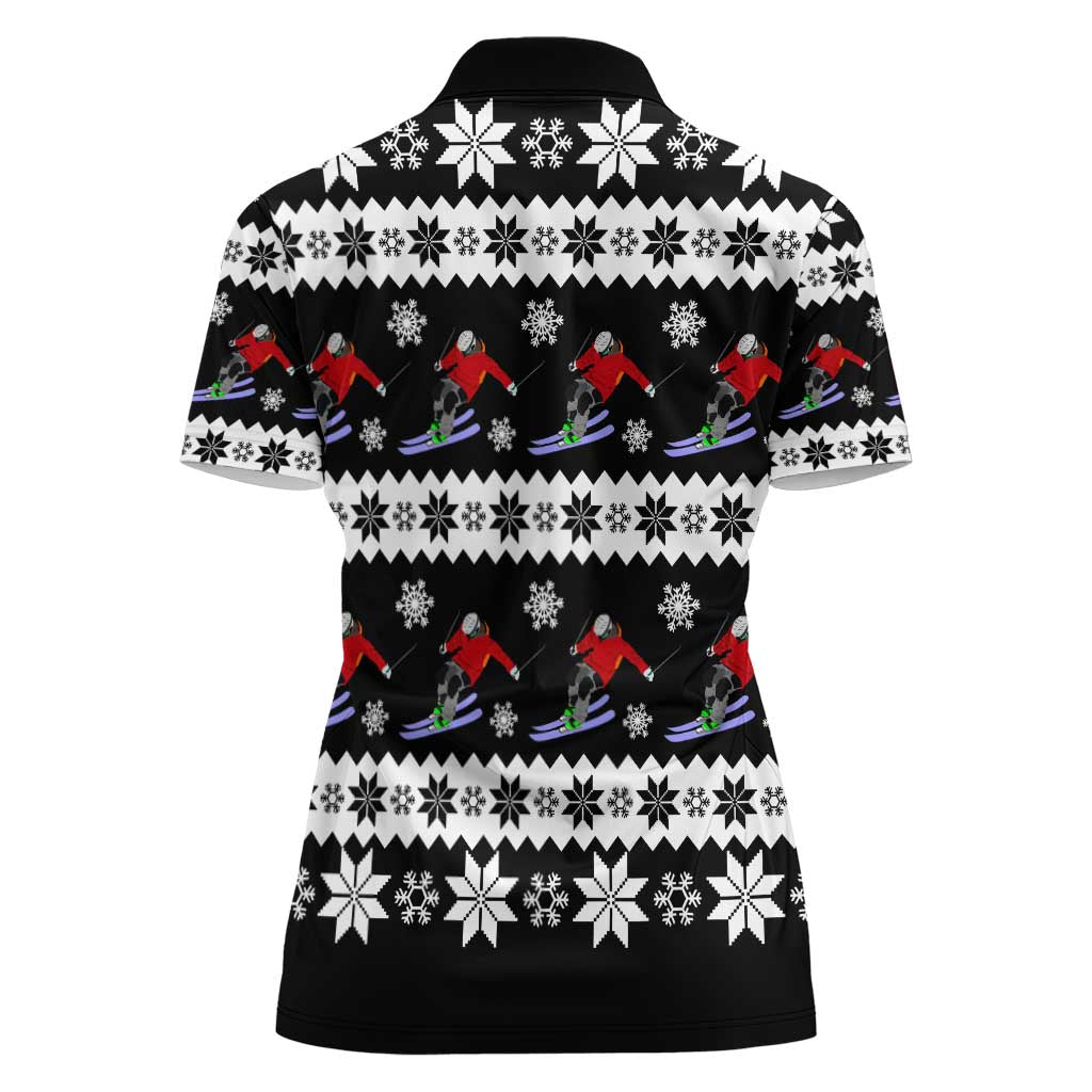 Skiing Snowflake Christmas Women Polo Shirt Xmas Holiday Patterns - Wonder Print Shop