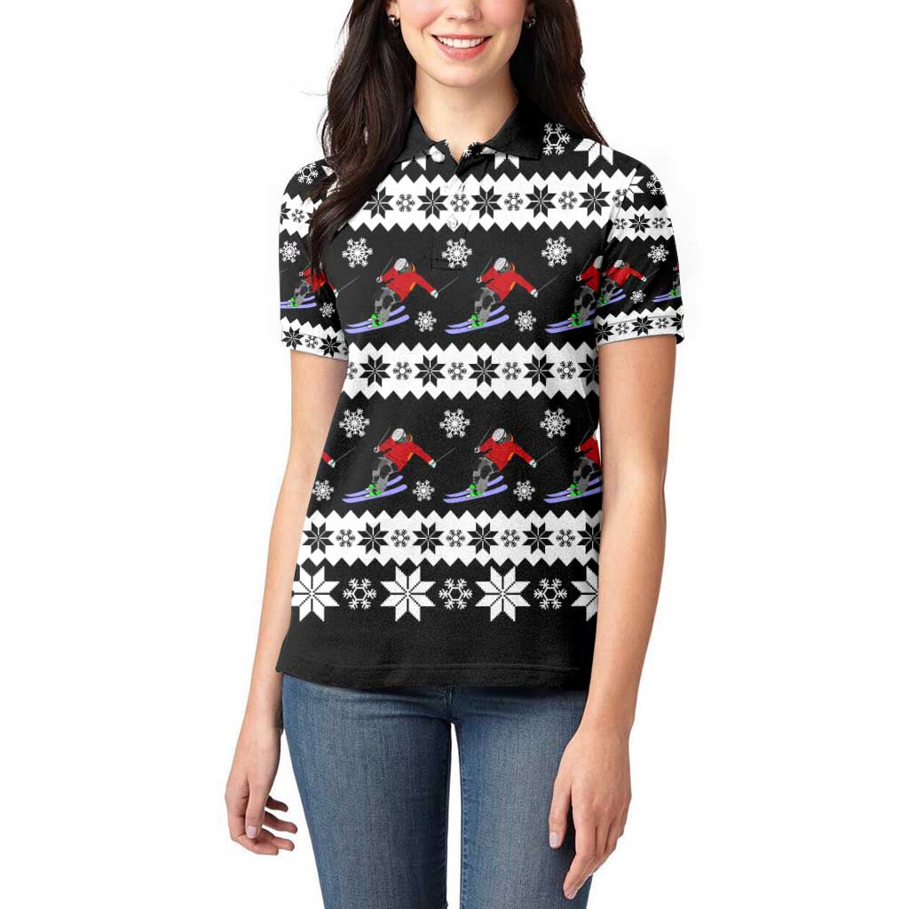 Skiing Snowflake Christmas Women Polo Shirt Xmas Holiday Patterns - Wonder Print Shop