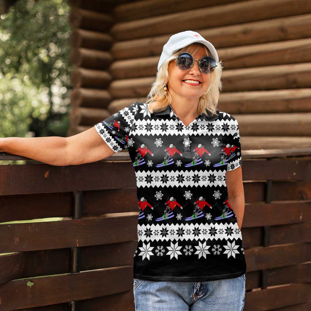 Skiing Snowflake Christmas Women Polo Shirt Xmas Holiday Patterns - Wonder Print Shop