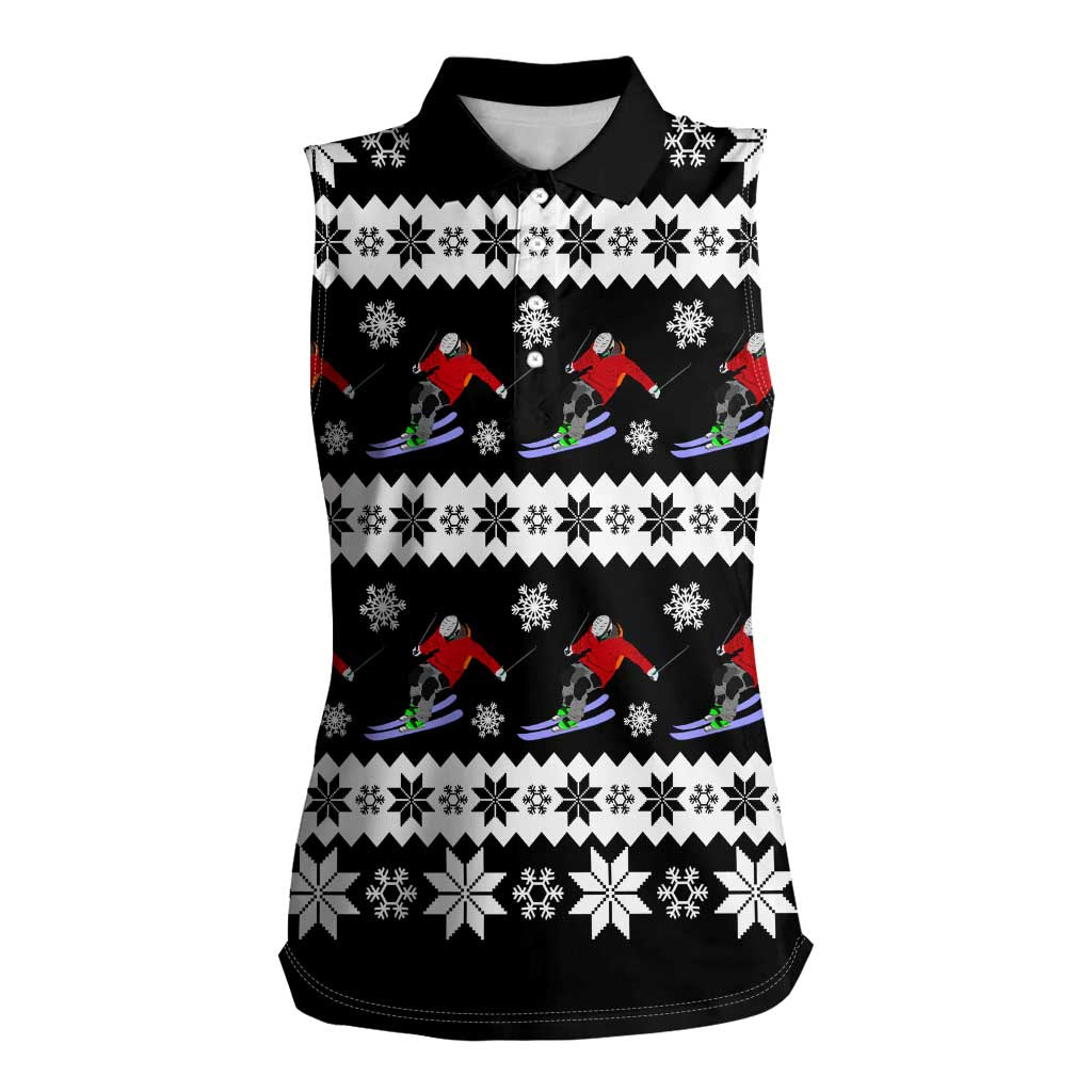 Skiing Snowflake Christmas Women Sleeveless Polo Shirt Xmas Holiday Patterns - Wonder Print Shop