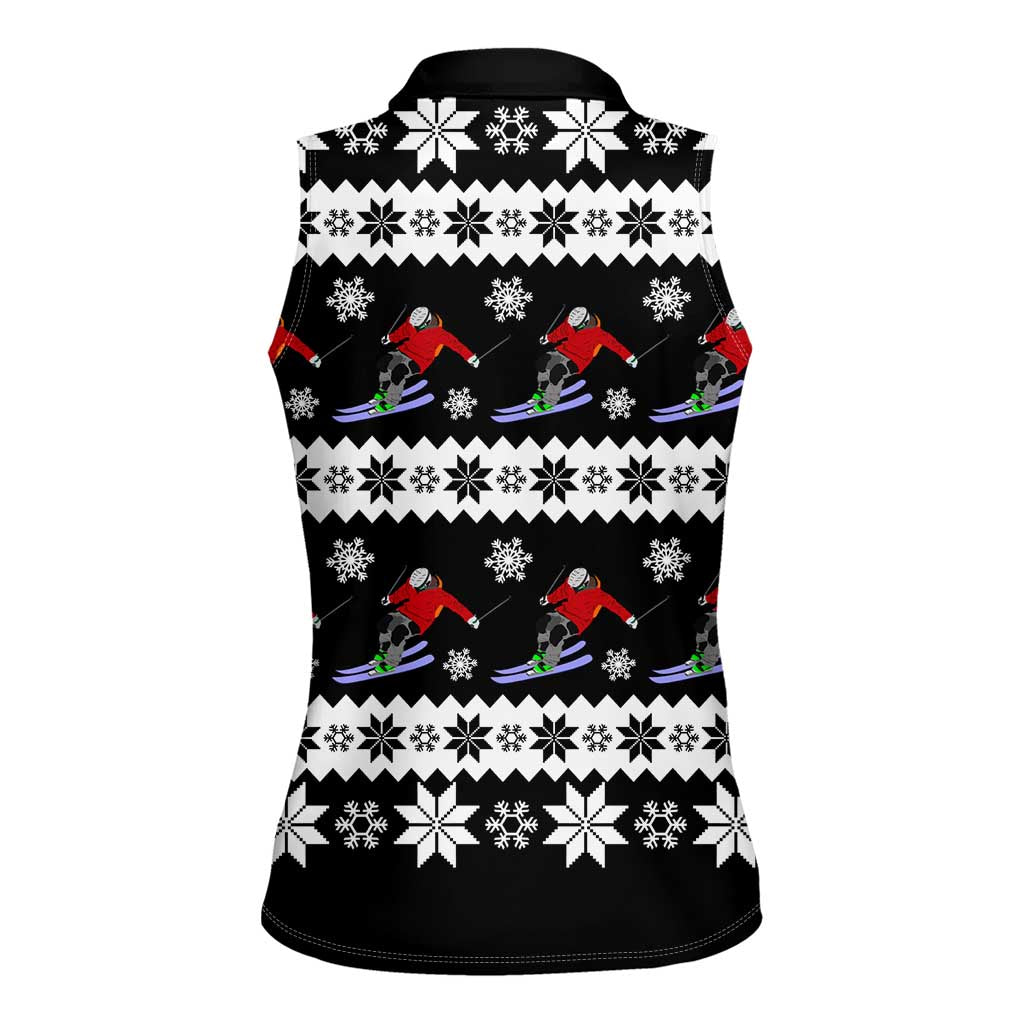 Skiing Snowflake Christmas Women Sleeveless Polo Shirt Xmas Holiday Patterns - Wonder Print Shop