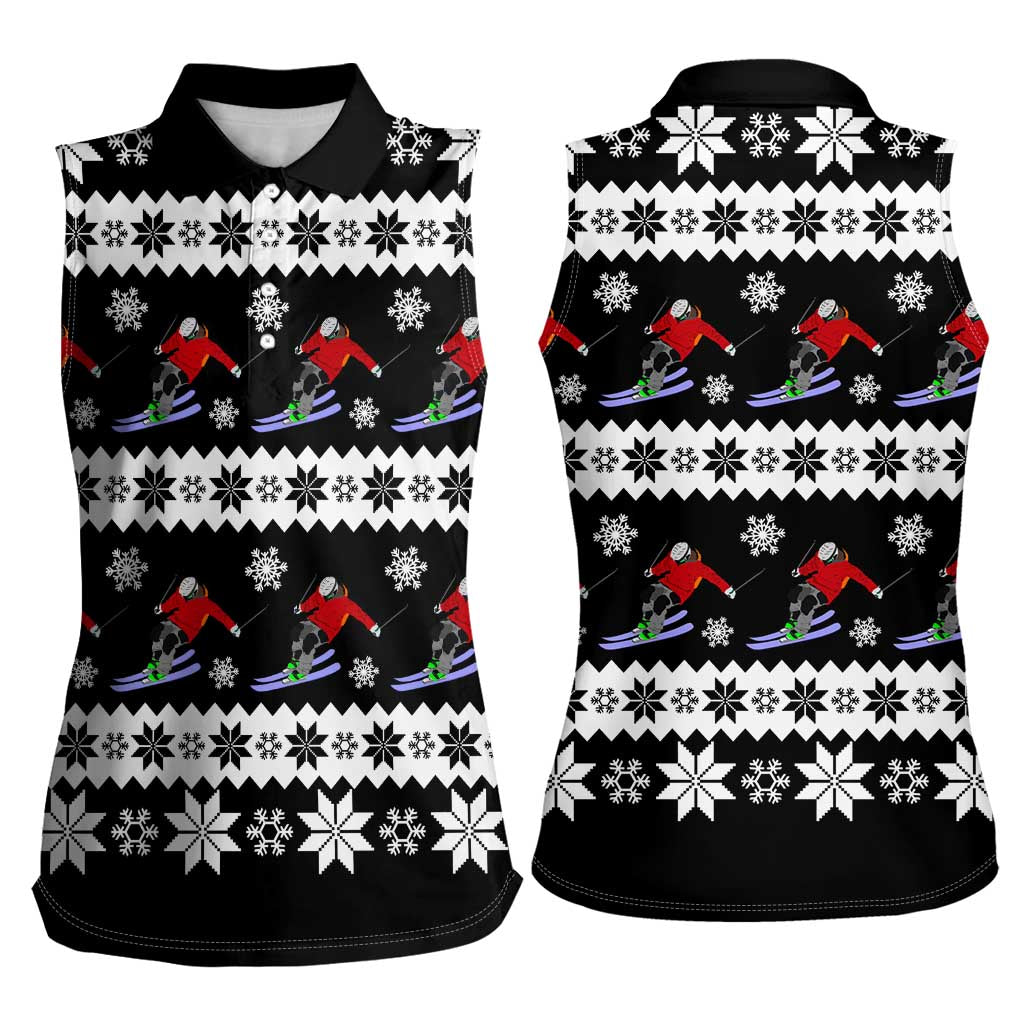 Skiing Snowflake Christmas Women Sleeveless Polo Shirt Xmas Holiday Patterns - Wonder Print Shop