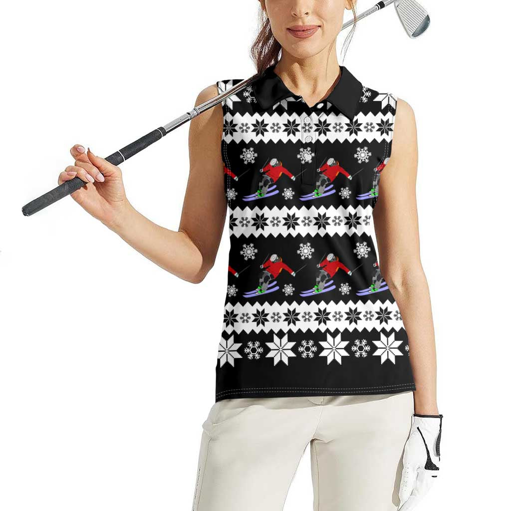 Skiing Snowflake Christmas Women Sleeveless Polo Shirt Xmas Holiday Patterns - Wonder Print Shop