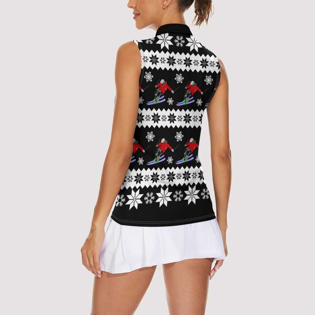 Skiing Snowflake Christmas Women Sleeveless Polo Shirt Xmas Holiday Patterns - Wonder Print Shop