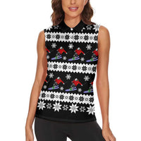 Skiing Snowflake Christmas Women Sleeveless Polo Shirt Xmas Holiday Patterns - Wonder Print Shop