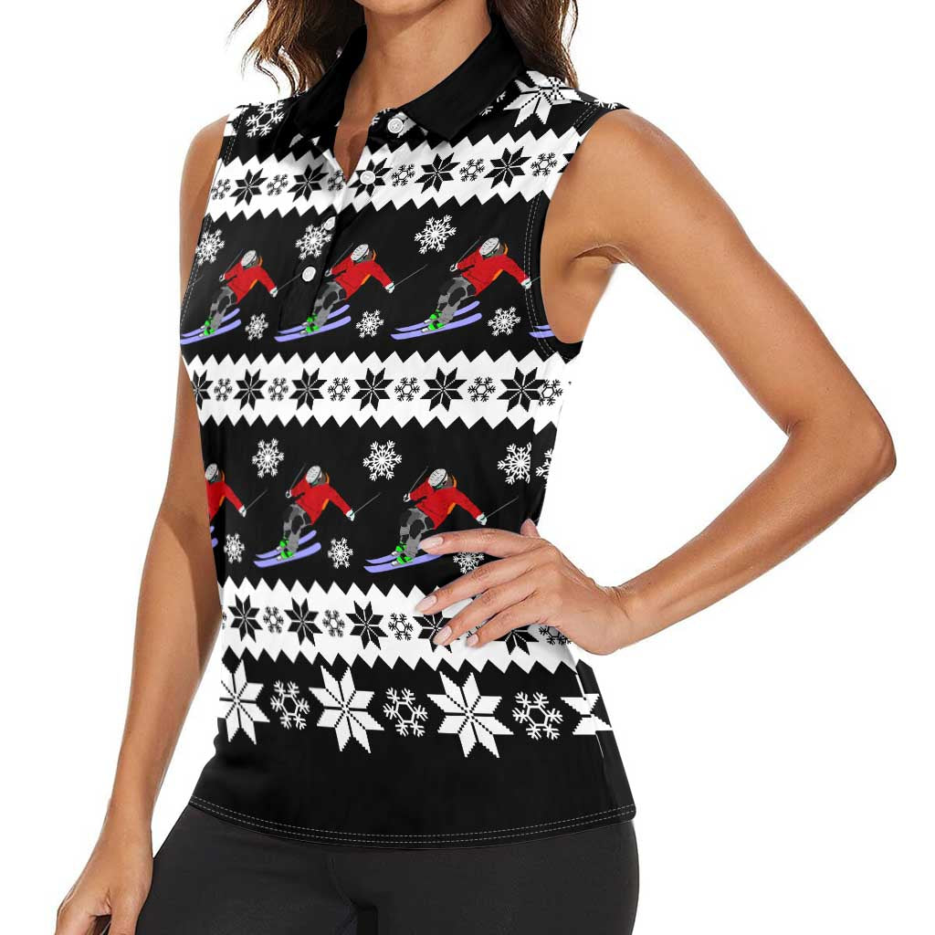 Skiing Snowflake Christmas Women Sleeveless Polo Shirt Xmas Holiday Patterns - Wonder Print Shop