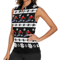 Skiing Snowflake Christmas Women Sleeveless Polo Shirt Xmas Holiday Patterns - Wonder Print Shop