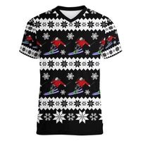 Skiing Snowflake Christmas Women V-Neck T-Shirt Xmas Holiday Patterns - Wonder Print Shop