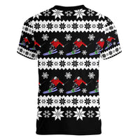 Skiing Snowflake Christmas Women V-Neck T-Shirt Xmas Holiday Patterns - Wonder Print Shop