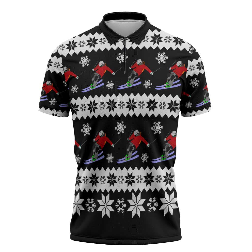 Skiing Snowflake Christmas Zipper Polo Shirt Xmas Holiday Patterns - Wonder Print Shop