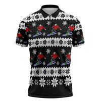 Skiing Snowflake Christmas Zipper Polo Shirt Xmas Holiday Patterns - Wonder Print Shop