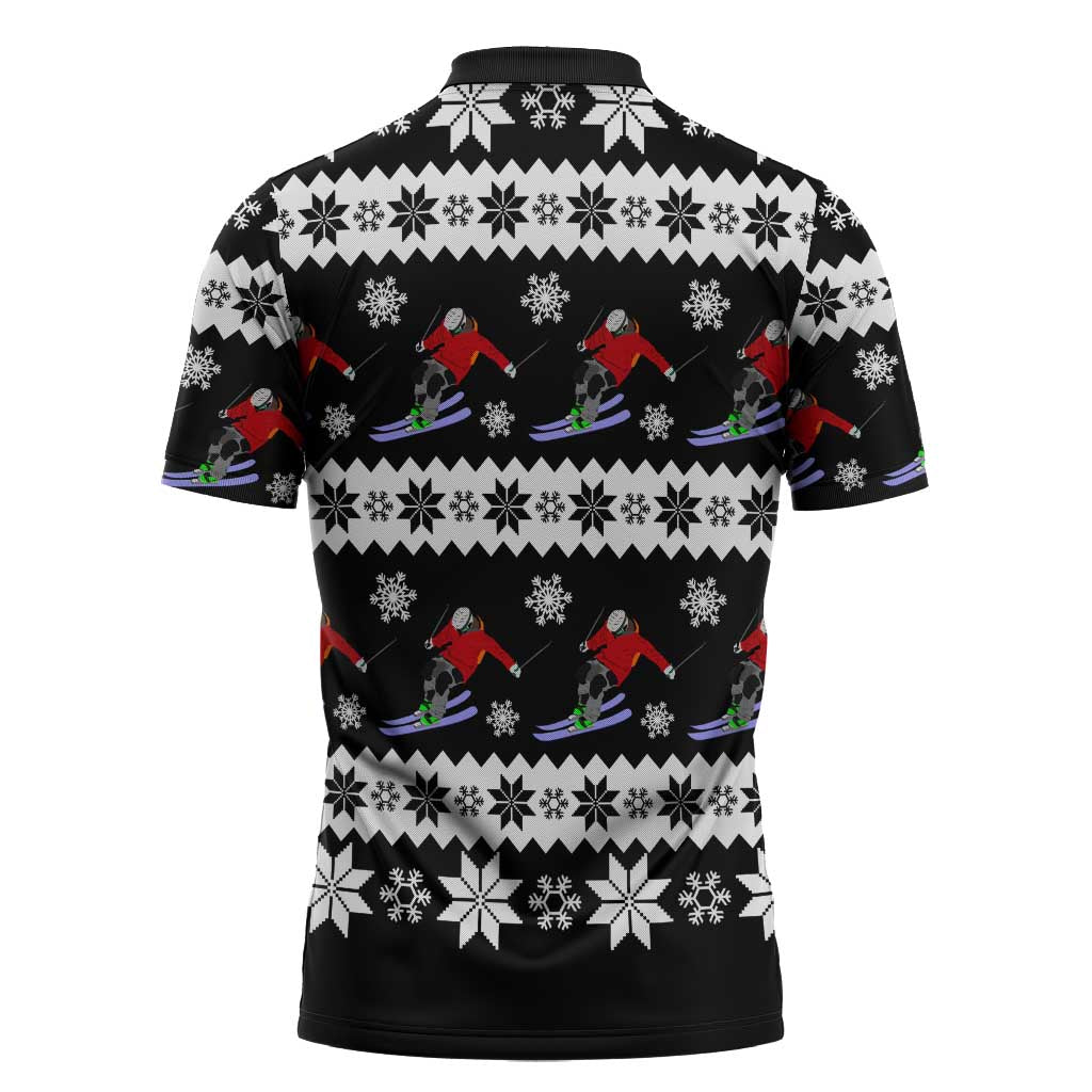 Skiing Snowflake Christmas Zipper Polo Shirt Xmas Holiday Patterns - Wonder Print Shop