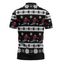 Skiing Snowflake Christmas Zipper Polo Shirt Xmas Holiday Patterns - Wonder Print Shop