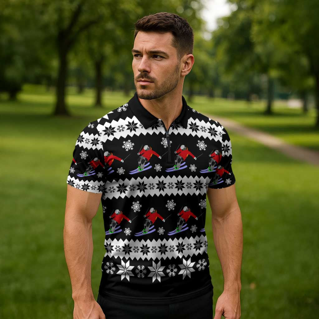 Skiing Snowflake Christmas Zipper Polo Shirt Xmas Holiday Patterns - Wonder Print Shop