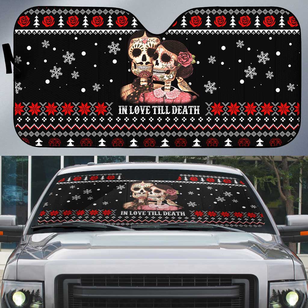 Skull Couple Christmas Auto Sun Shade Xmas Holiday Patterns - Wonder Print Shop