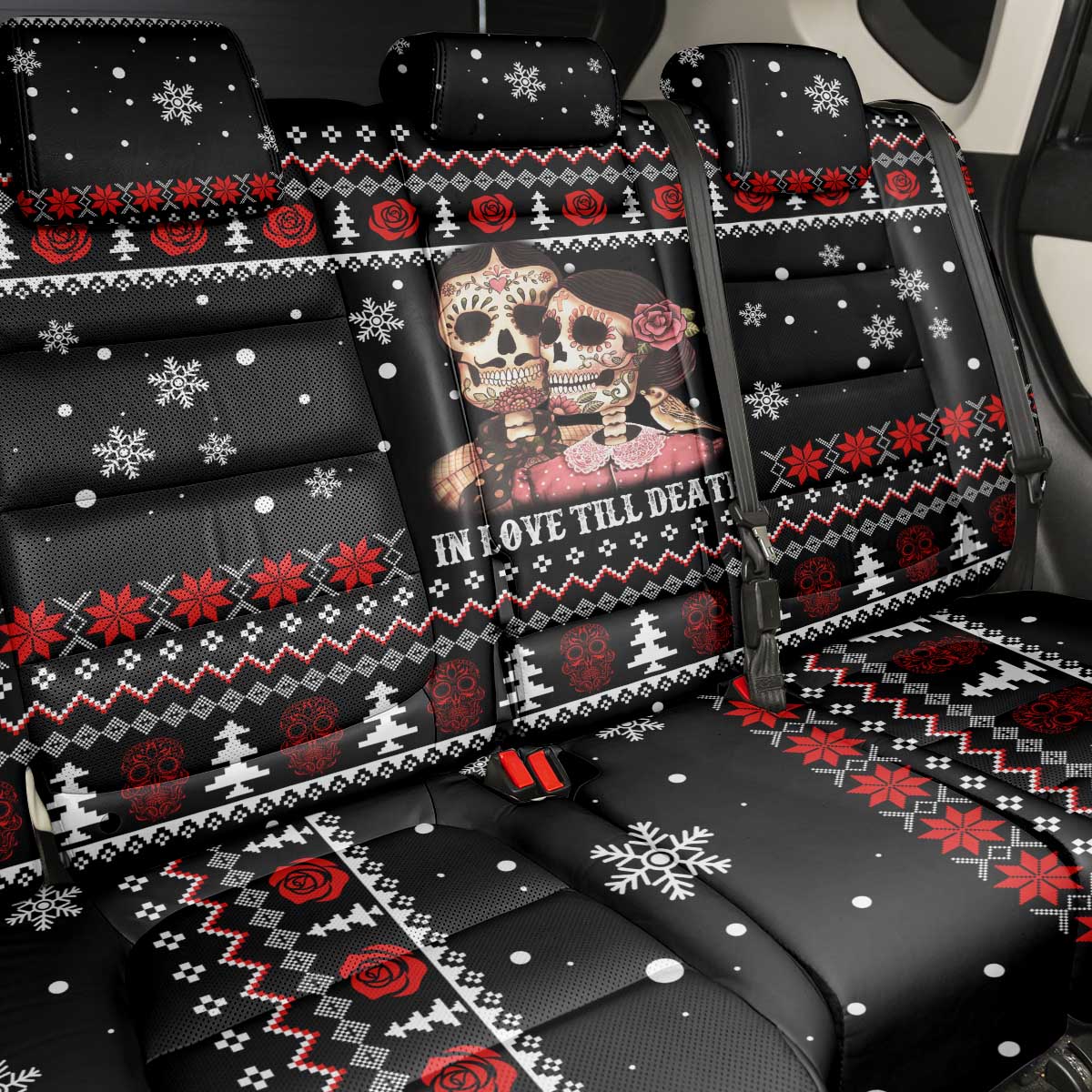 Skull Couple Christmas Back Car Seat Cover Xmas Holiday Patterns - Wonder Print Shop