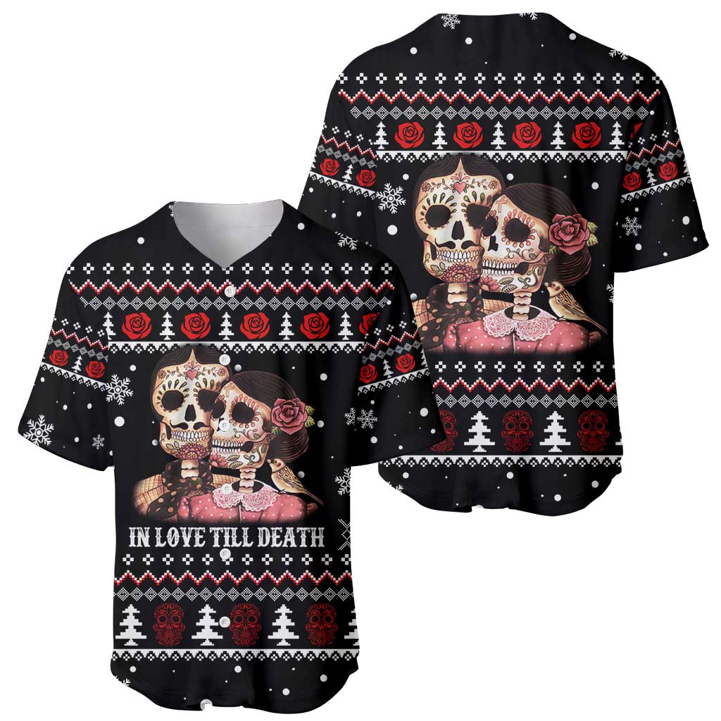 Skull Couple Christmas Baseball Jersey Xmas Holiday Patterns - Wonder Print Shop