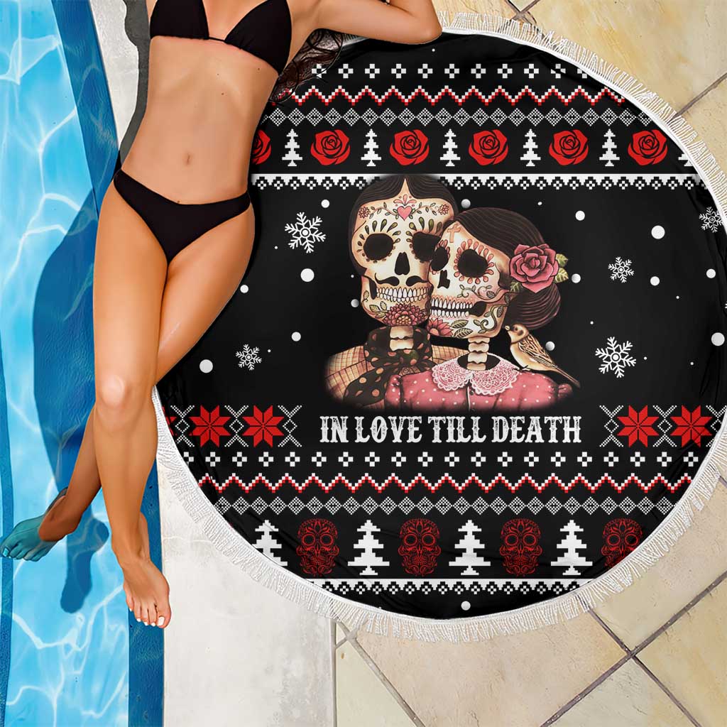 Skull Couple Christmas Beach Blanket Xmas Holiday Patterns - Wonder Print Shop