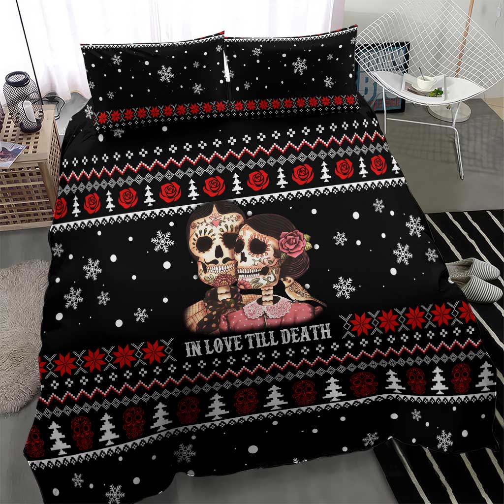 Skull Couple Christmas Bedding Set Xmas Holiday Patterns - Wonder Print Shop