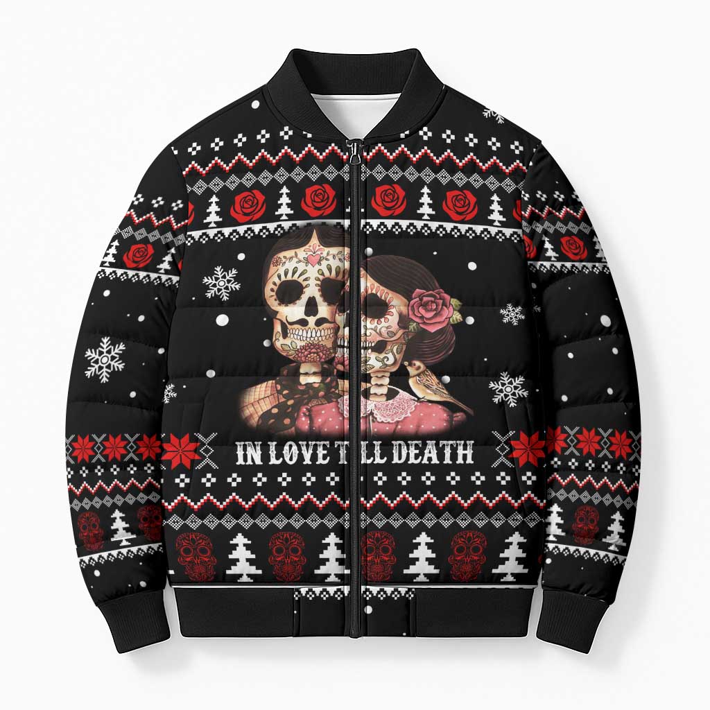 Skull Couple Christmas Bomber Puffer Jacket Xmas Holiday Patterns - Wonder Print Shop