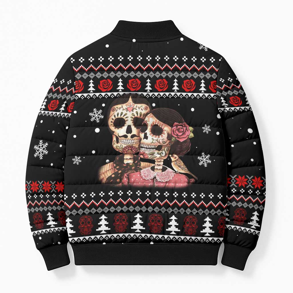 Skull Couple Christmas Bomber Puffer Jacket Xmas Holiday Patterns - Wonder Print Shop