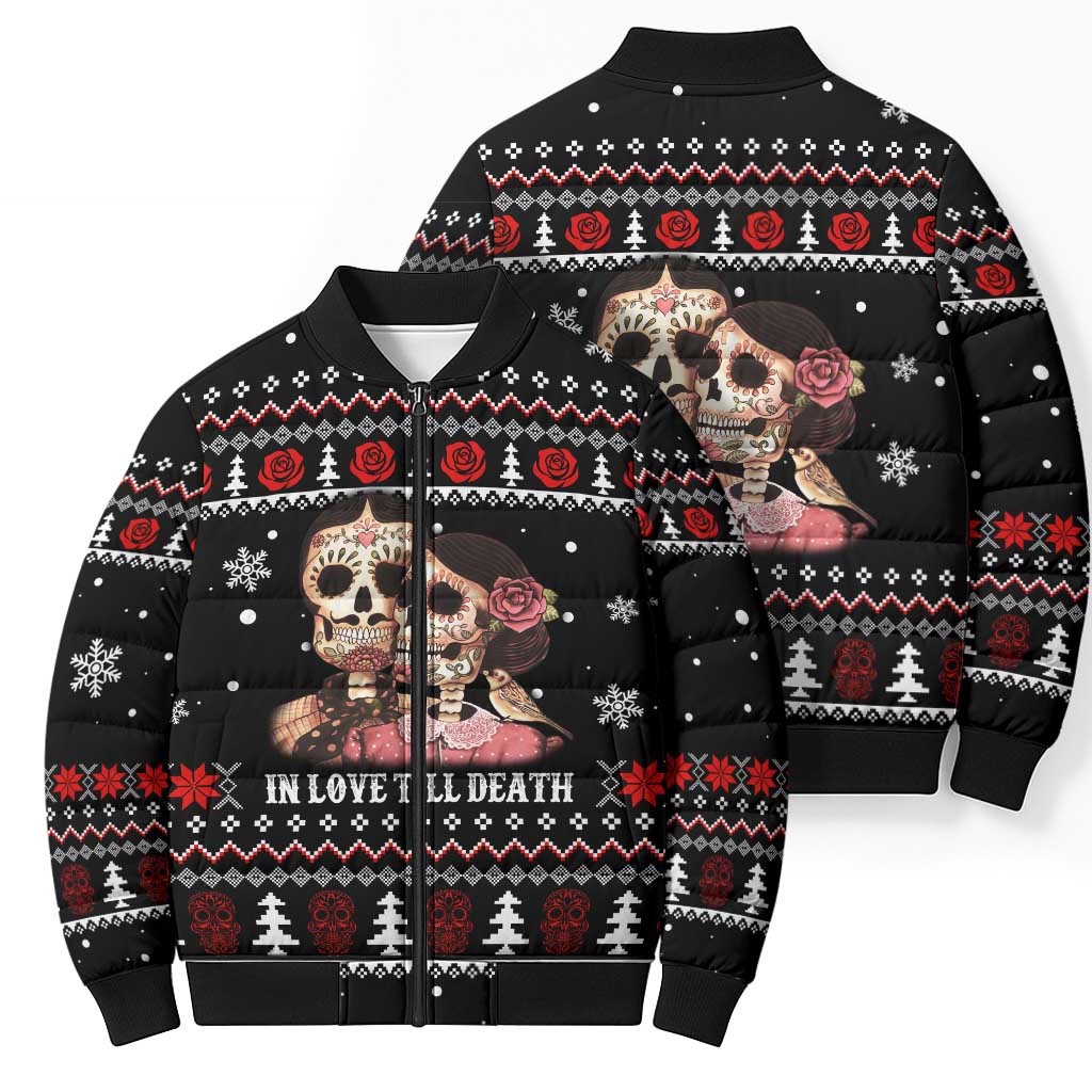 Skull Couple Christmas Bomber Puffer Jacket Xmas Holiday Patterns - Wonder Print Shop