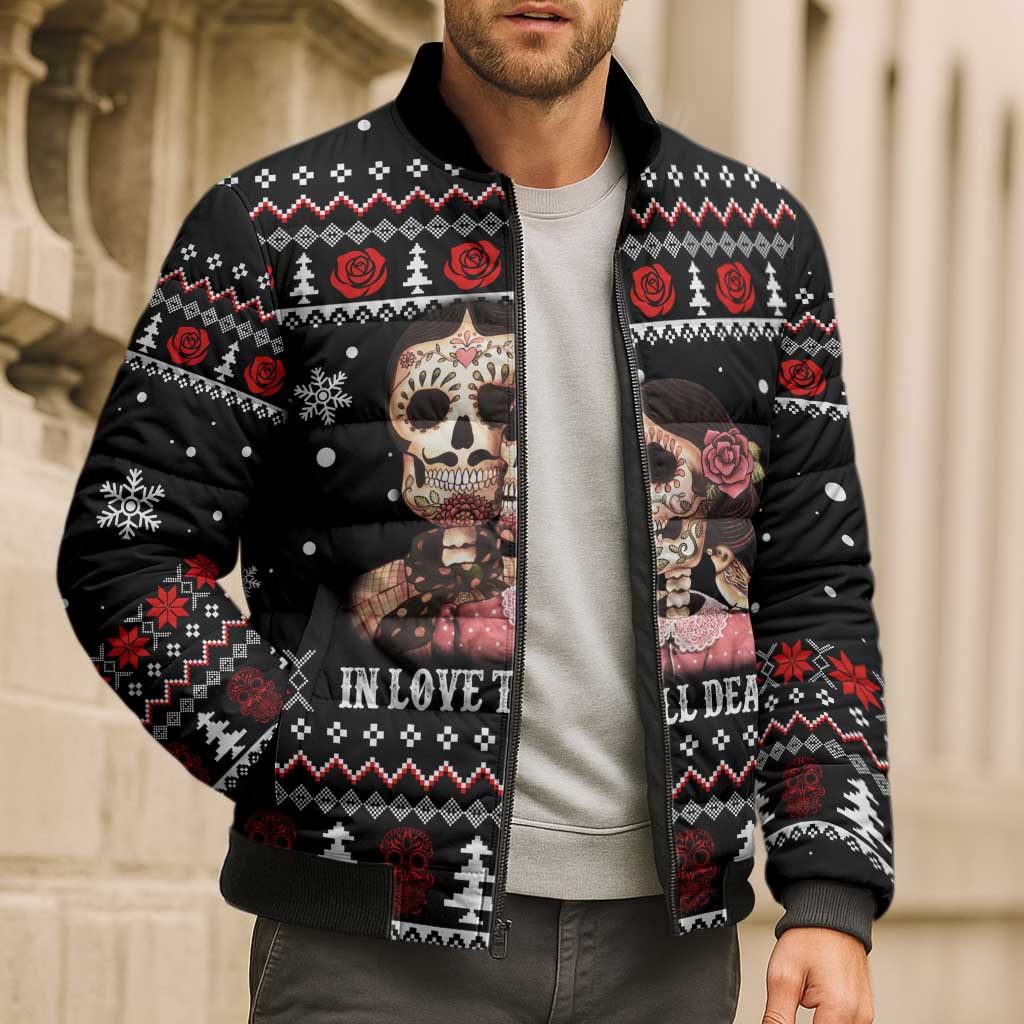 Skull Couple Christmas Bomber Puffer Jacket Xmas Holiday Patterns - Wonder Print Shop