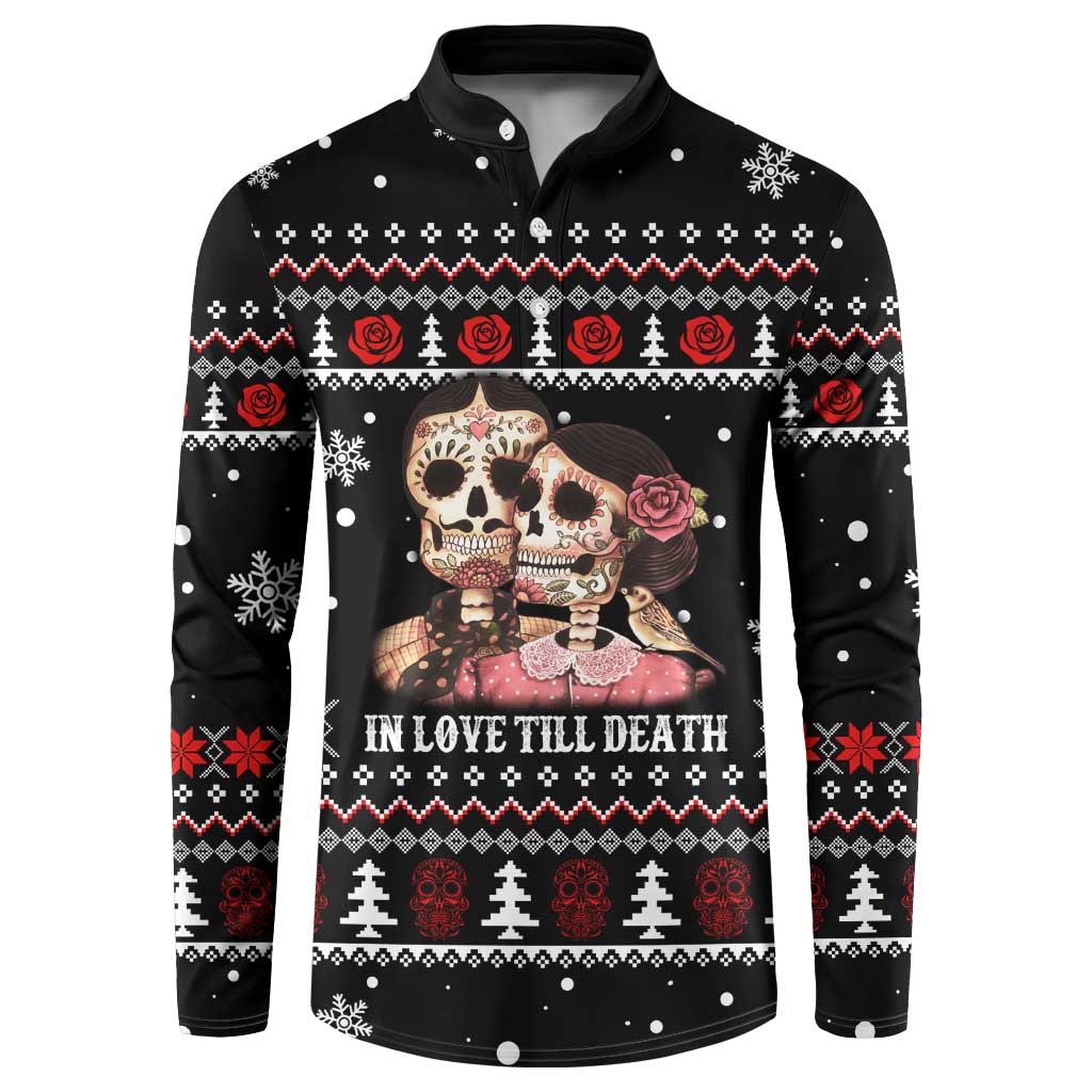 Skull Couple Christmas Button Sweatshirt Xmas Holiday Patterns - Wonder Print Shop