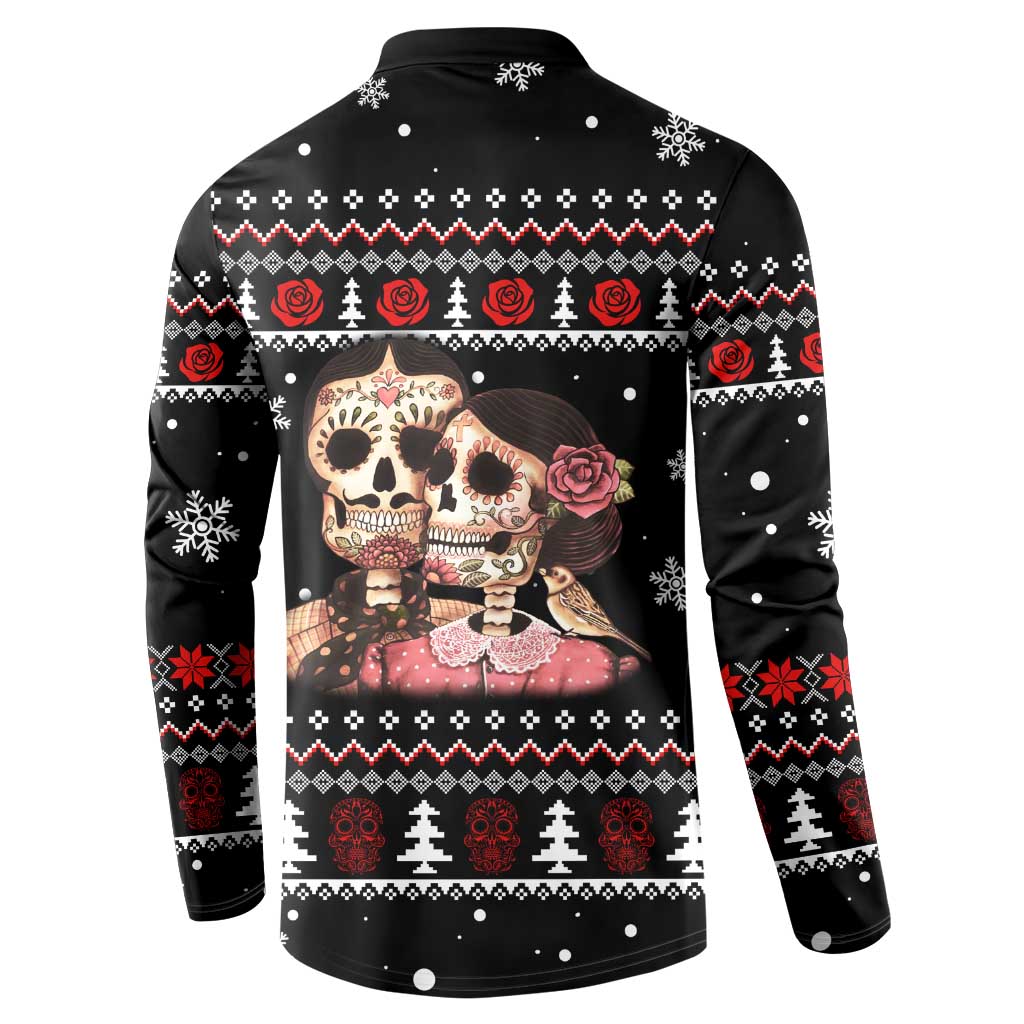 Skull Couple Christmas Button Sweatshirt Xmas Holiday Patterns - Wonder Print Shop