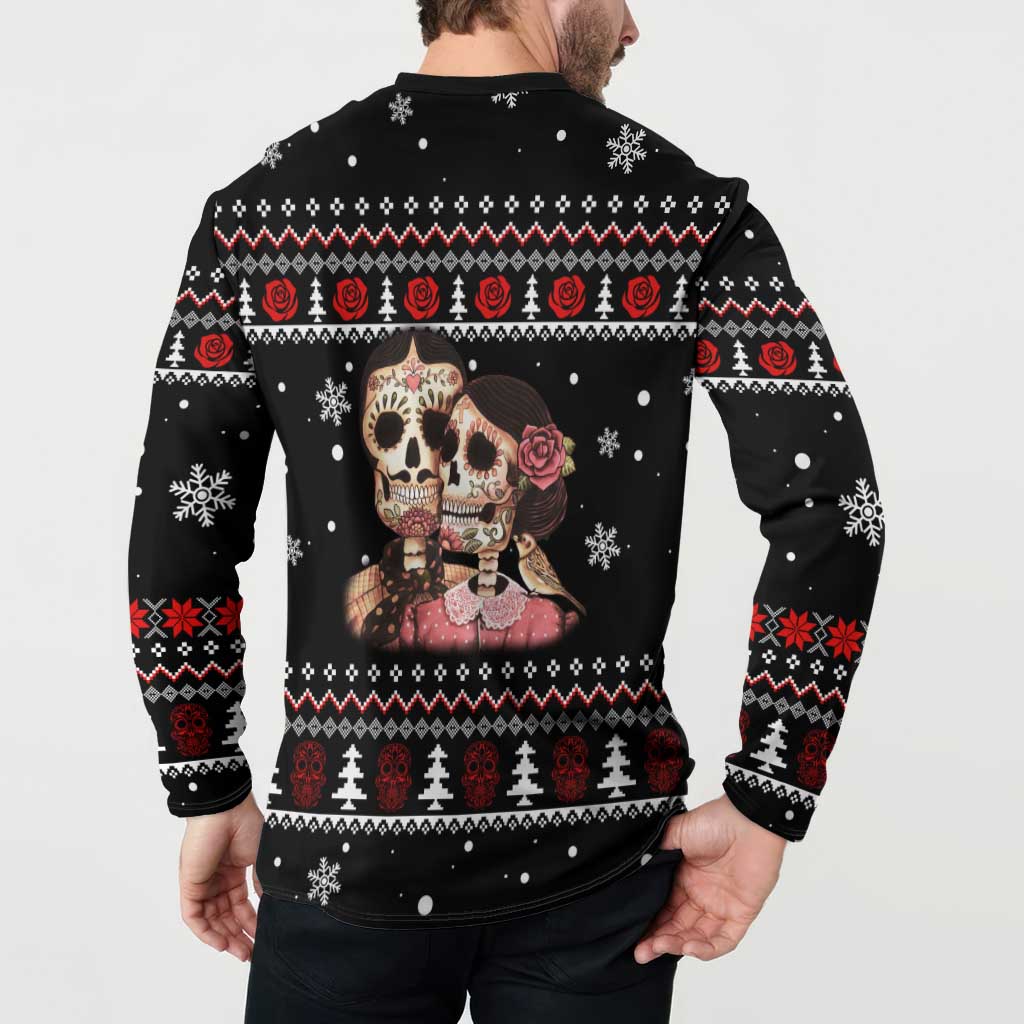 Skull Couple Christmas Button Sweatshirt Xmas Holiday Patterns - Wonder Print Shop