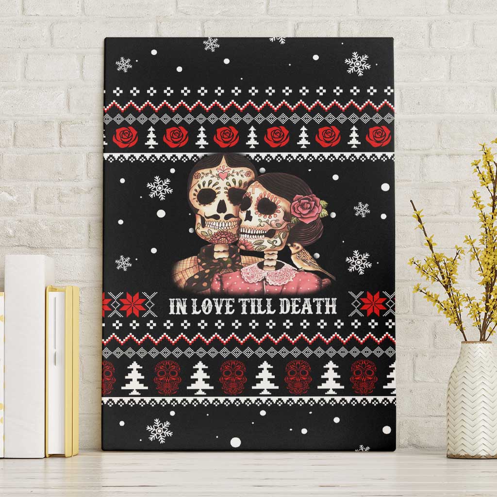 Skull Couple Christmas Canvas Wall Art Xmas Holiday Patterns - Wonder Print Shop