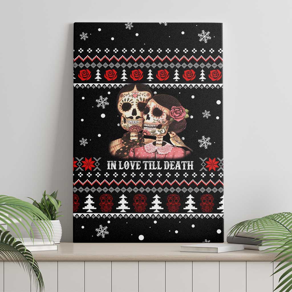 Skull Couple Christmas Canvas Wall Art Xmas Holiday Patterns - Wonder Print Shop