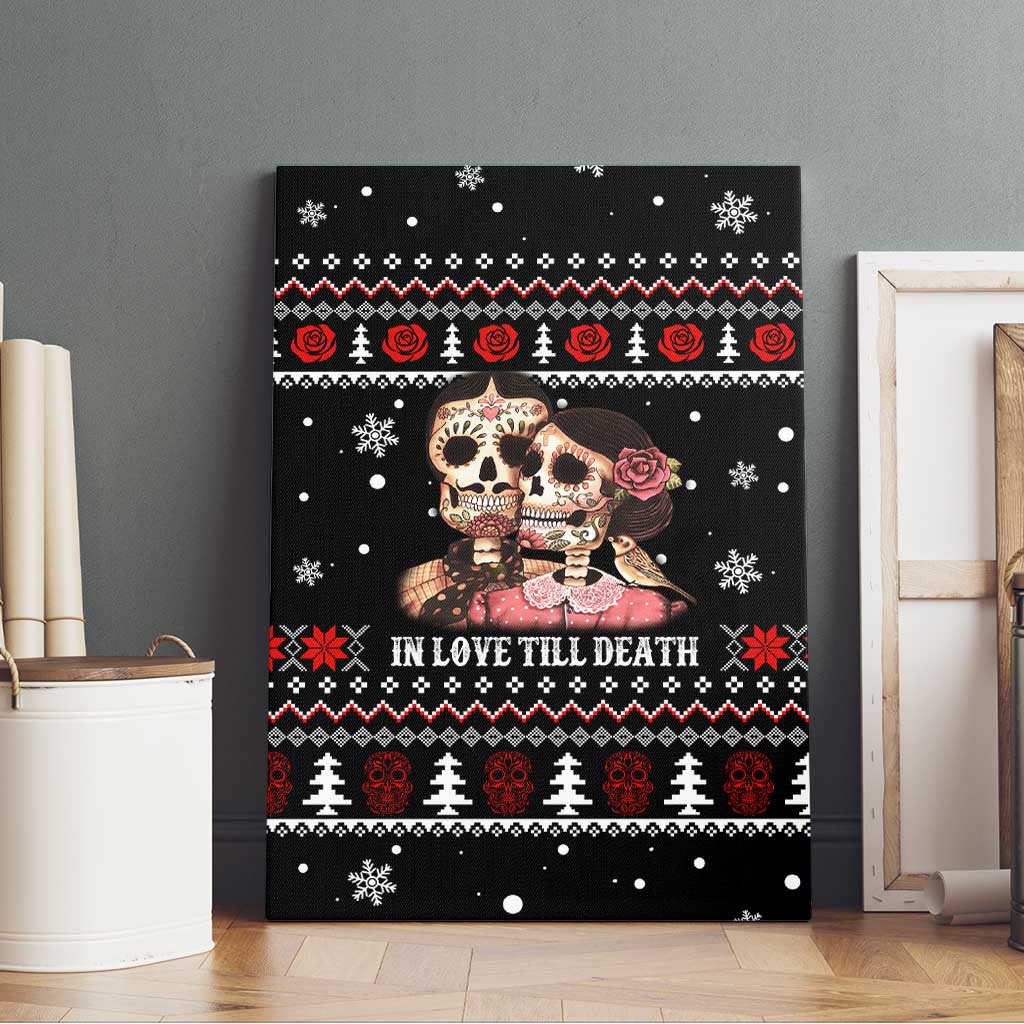 Skull Couple Christmas Canvas Wall Art Xmas Holiday Patterns - Wonder Print Shop