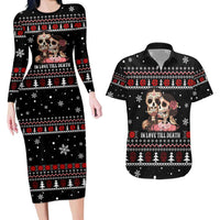 Skull Couple Christmas Couples Matching Long Sleeve Bodycon Dress and Hawaiian Shirt Xmas Holiday Patterns - Wonder Print Shop