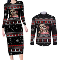 Skull Couple Christmas Couples Matching Long Sleeve Bodycon Dress and Long Sleeve Button Shirt Xmas Holiday Patterns - Wonder Print Shop
