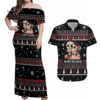 Skull Couple Christmas Couples Matching Off Shoulder Maxi Dress and Hawaiian Shirt Xmas Holiday Patterns - Wonder Print Shop