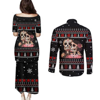 Skull Couple Christmas Couples Matching Puletasi and Long Sleeve Button Shirt Xmas Holiday Patterns - Wonder Print Shop