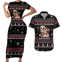 Skull Couple Christmas Couples Matching Short Sleeve Bodycon Dress and Hawaiian Shirt Xmas Holiday Patterns - Wonder Print Shop