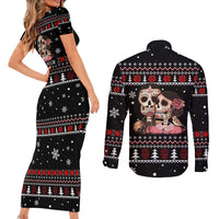 Skull Couple Christmas Couples Matching Short Sleeve Bodycon Dress and Long Sleeve Button Shirt Xmas Holiday Patterns - Wonder Print Shop