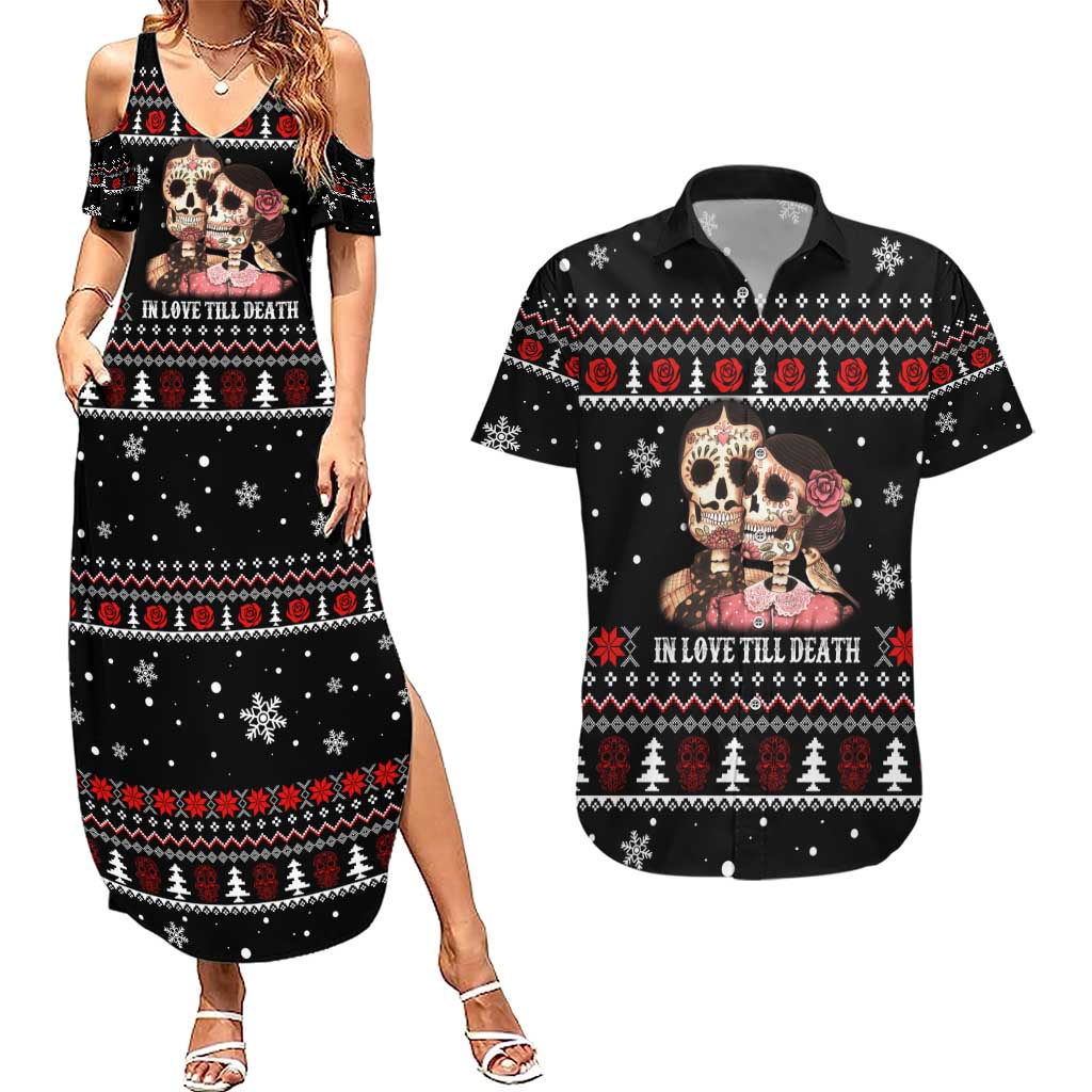 Skull Couple Christmas Couples Matching Summer Maxi Dress and Hawaiian Shirt Xmas Holiday Patterns - Wonder Print Shop