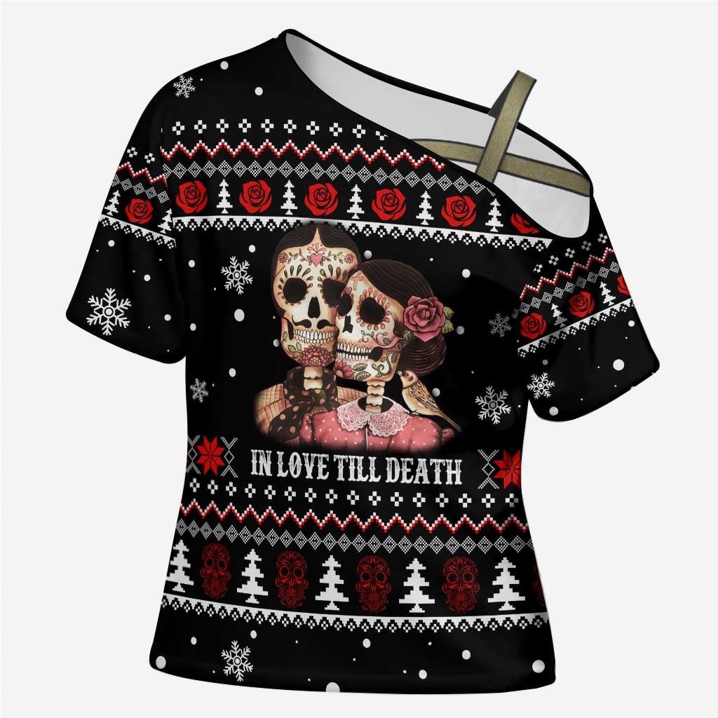 Skull Couple Christmas Cross Shoulder Shirt Xmas Holiday Patterns - Wonder Print Shop