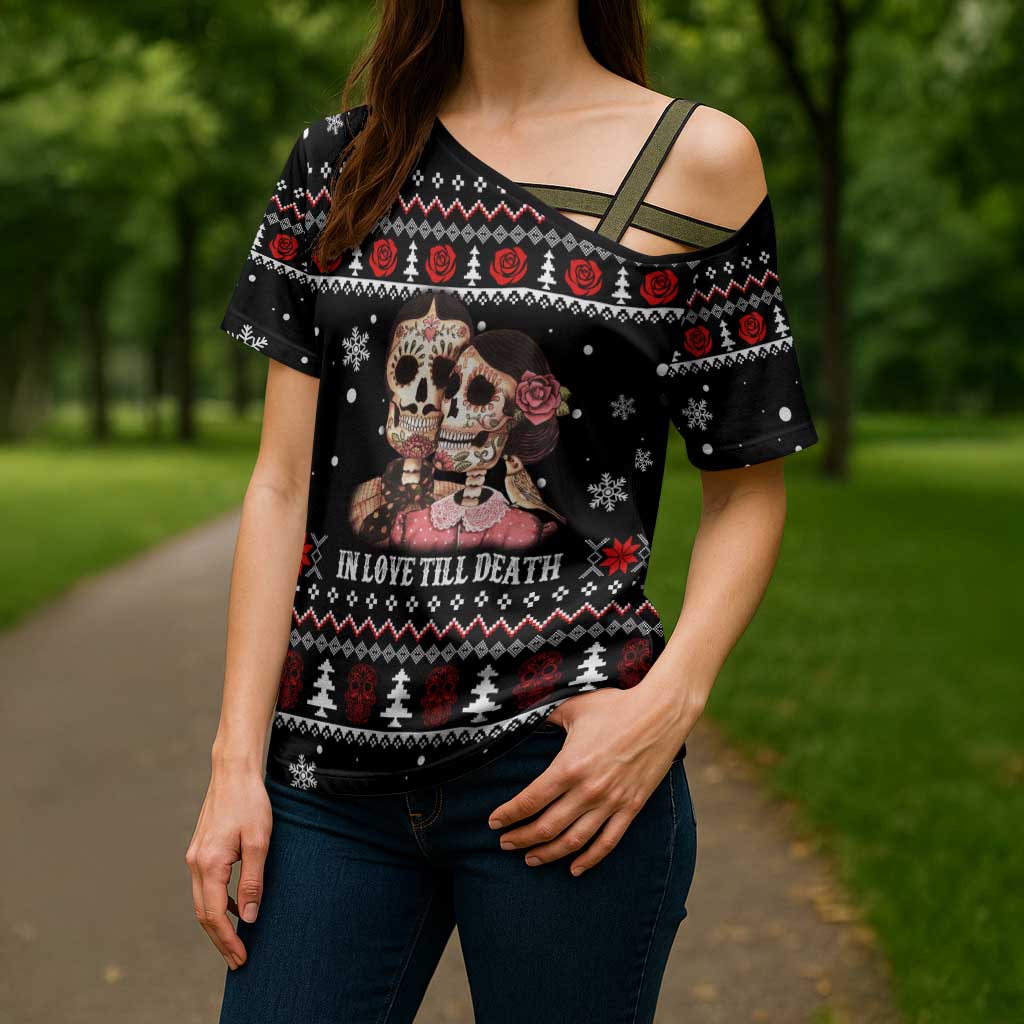 Skull Couple Christmas Cross Shoulder Shirt Xmas Holiday Patterns - Wonder Print Shop