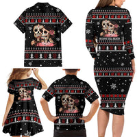 Skull Couple Christmas Family Matching Long Sleeve Bodycon Dress and Hawaiian Shirt Xmas Holiday Patterns - Wonder Print Shop