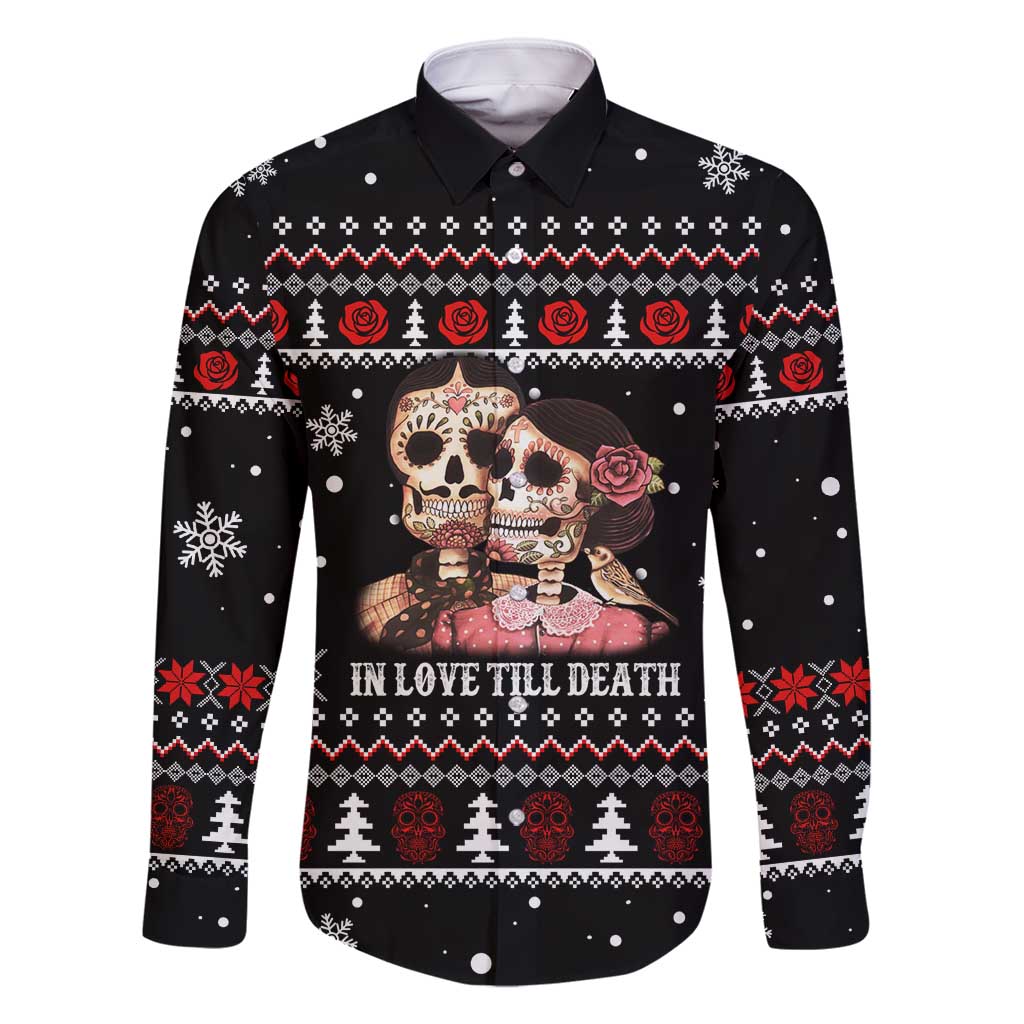 Skull Couple Christmas Family Matching Long Sleeve Bodycon Dress and Hawaiian Shirt Xmas Holiday Patterns - Wonder Print Shop