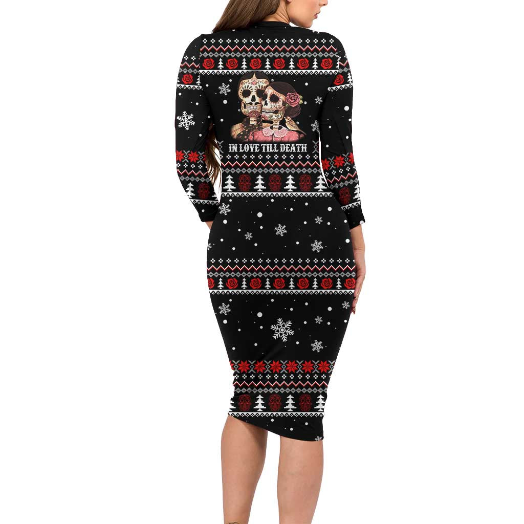 Skull Couple Christmas Family Matching Long Sleeve Bodycon Dress and Hawaiian Shirt Xmas Holiday Patterns - Wonder Print Shop
