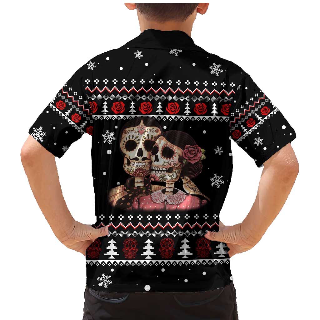 Skull Couple Christmas Family Matching Mermaid Dress and Hawaiian Shirt Xmas Holiday Patterns - Wonder Print Shop
