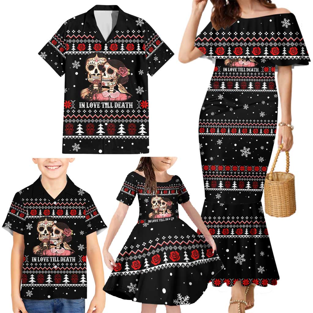 Skull Couple Christmas Family Matching Mermaid Dress and Hawaiian Shirt Xmas Holiday Patterns - Wonder Print Shop